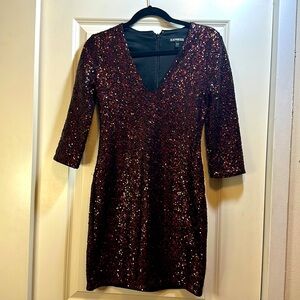 COPY - Express Mini Chisel Cocktail Red Feminine Dress Short Sleeve V neck Size…